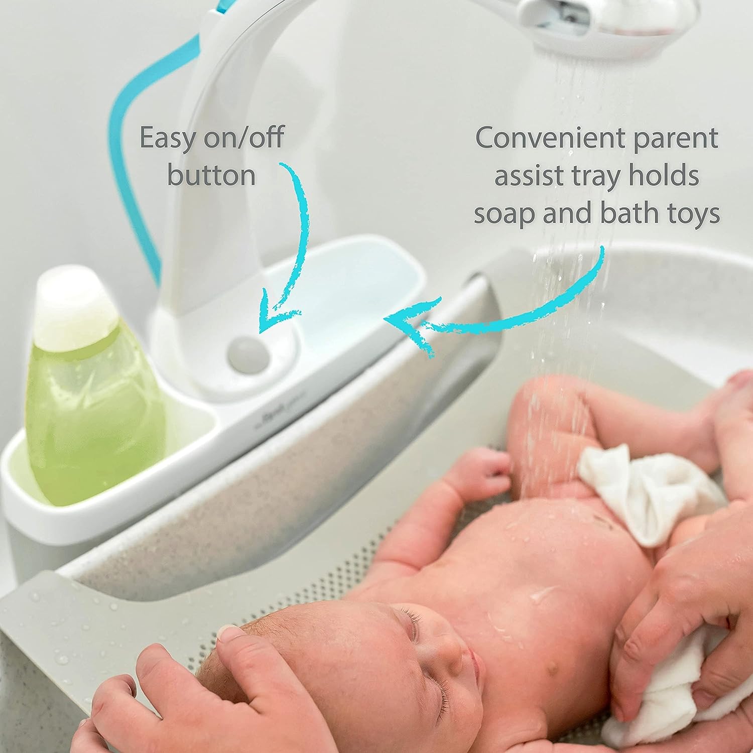 The First Years Rain Shower Baby Bathtub — Baby Spa for Newborn to Toddler  — Includes Convertible Bathtub and Sling with Soothing Spray — Baby Bath